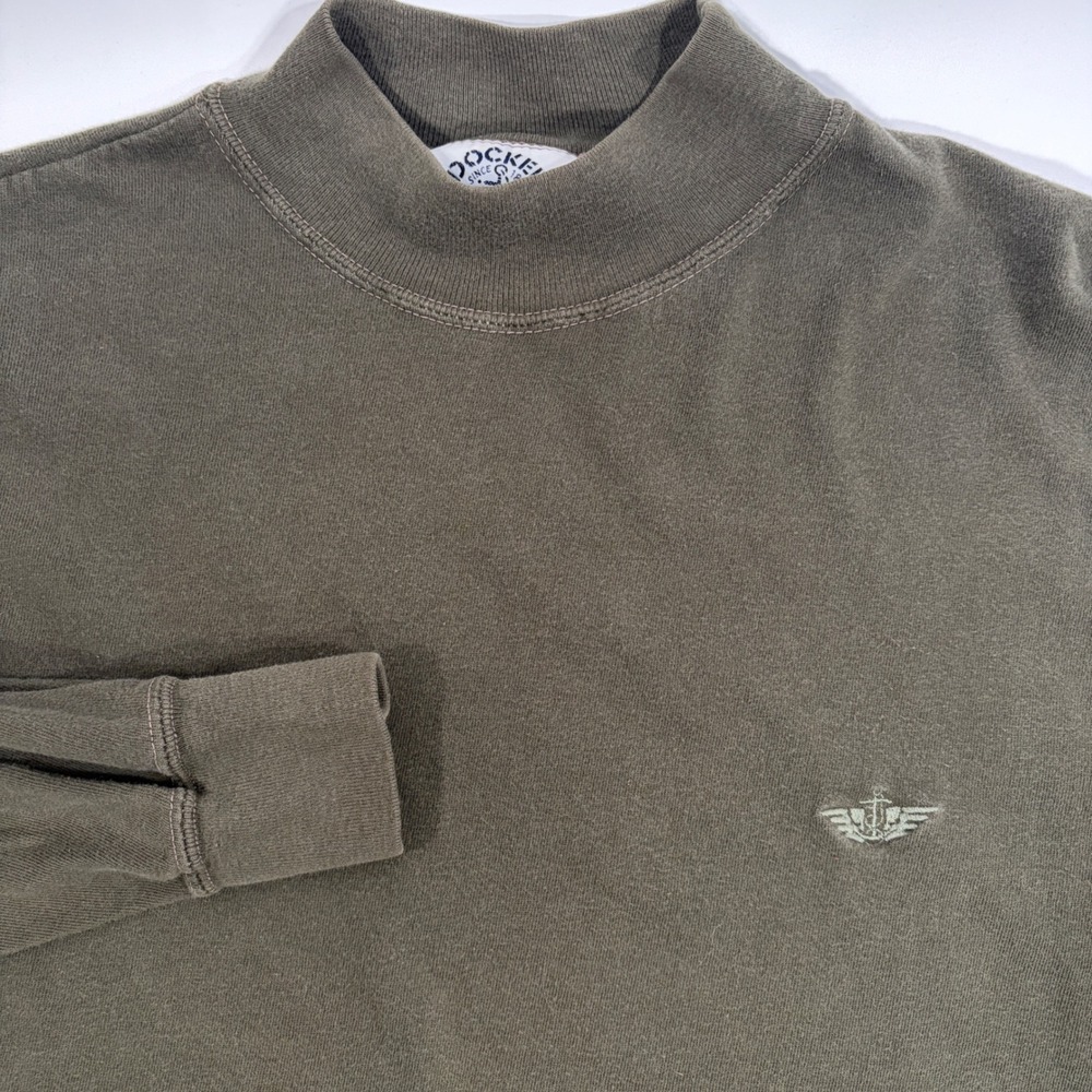 Dockers Shirt Mens Med 90s Olive Mock Roll Neck Long Sleeve Vintage Grandpa